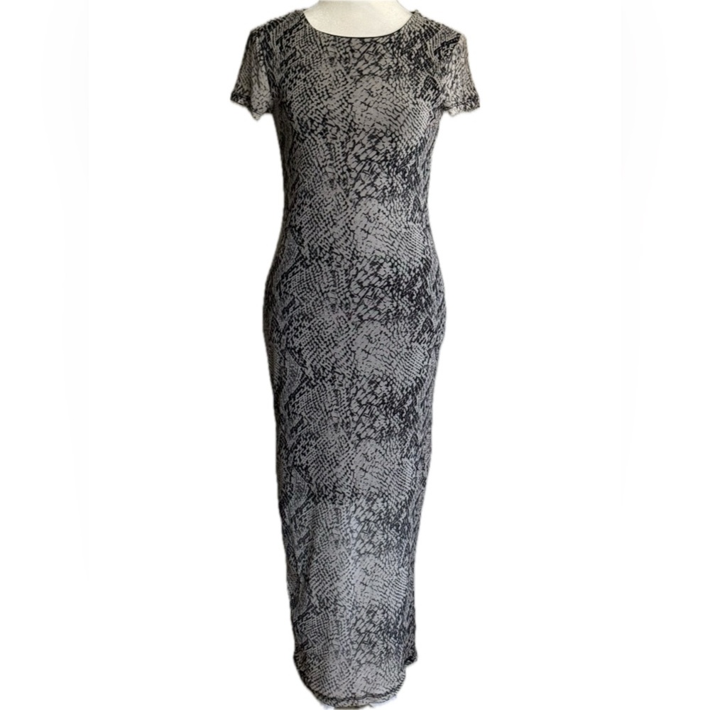 No Boundaries Women’s Mesh Gray Snake Patterned Midi Dress